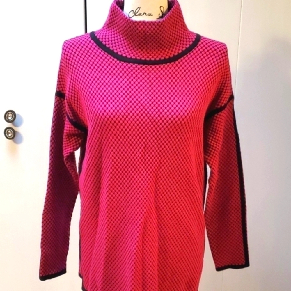 Joseph Ribkoff|Pink/Black Knit Textured Edgy Sweater Black Piping Careerwear S/M